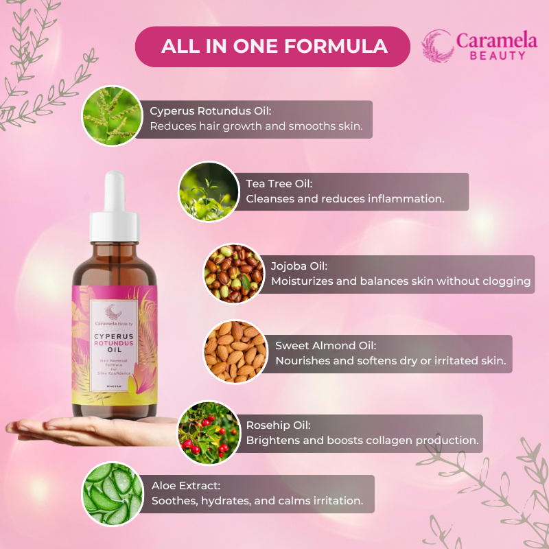 Caramela Beauty™ Cyperus Rotundus Oil for Natural Permanent Hair Reduction